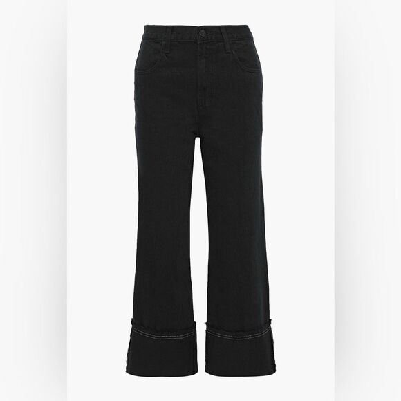 J BRAND Women's Joan cropped high-rise wide-leg jeans in Black Size 29 - Picture 3 of 8